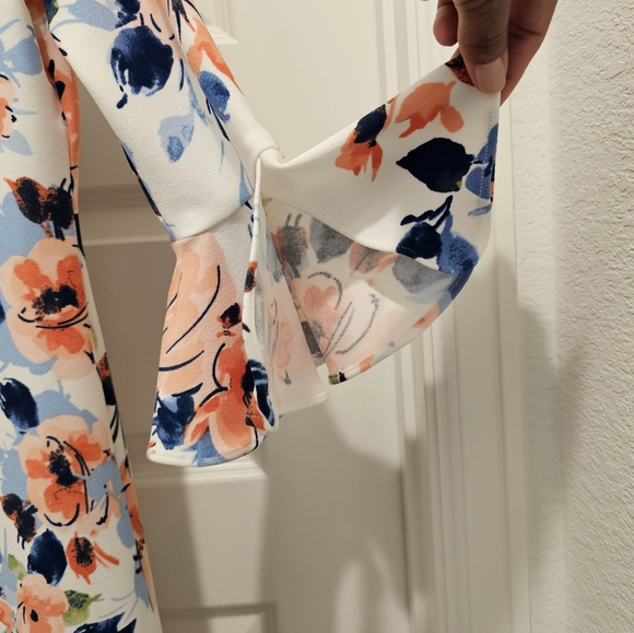 Leslie Fay Floral Ruffle 3/4 Flutter Sleeve Shift Lined Zip Dress, EUC - Picture 6 of 7